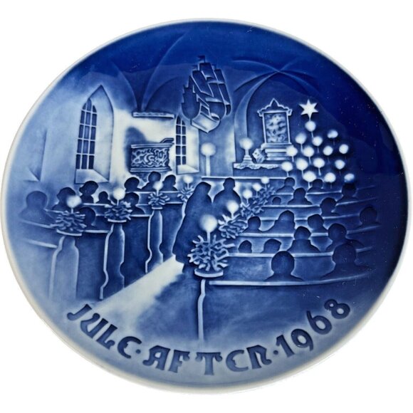 1968 B & G Christmas In Church Plate Blue Bing & Grondahl Copenhagen Denmark VTG - Picture 1 of 5